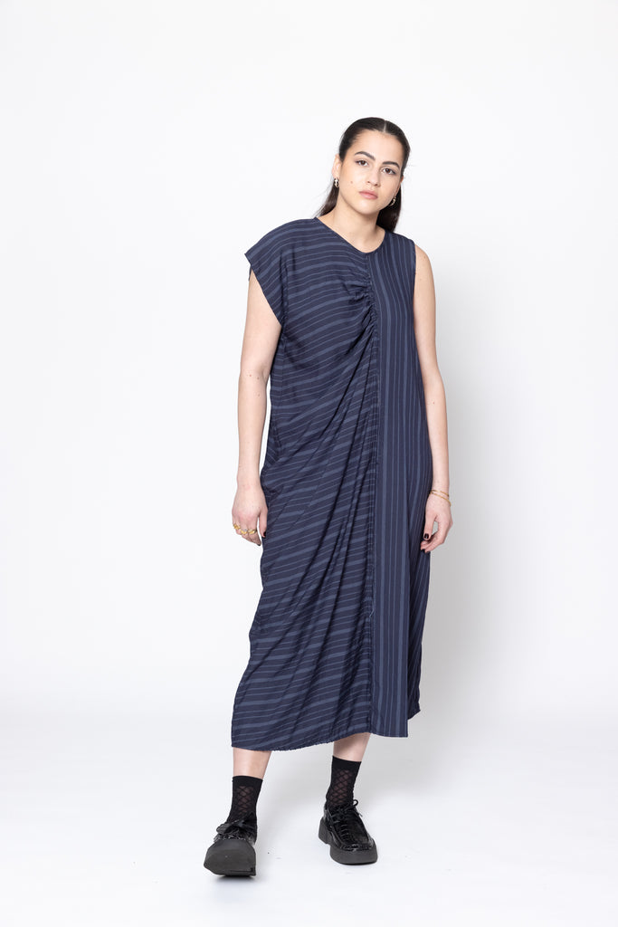Distort Dress | Navy Stripe