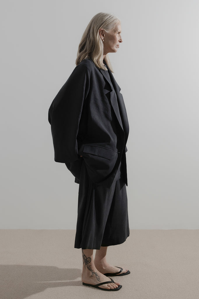 Soft Blazer | Black Silk Linen
