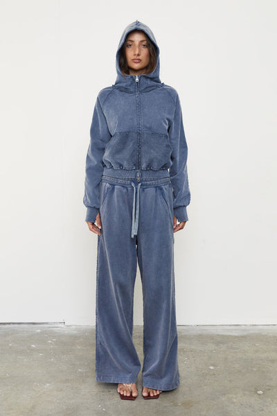 Zip Up Acid Wash Hoodie | Sky
