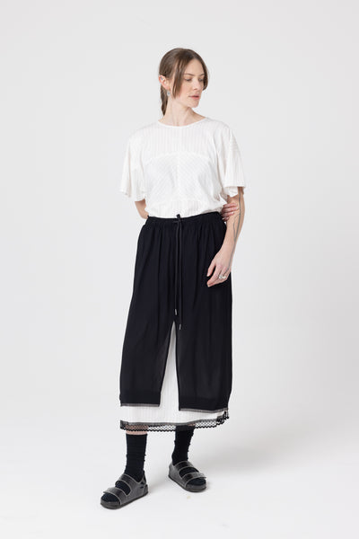 Split Skirt | Black/Ivory Pinstripe