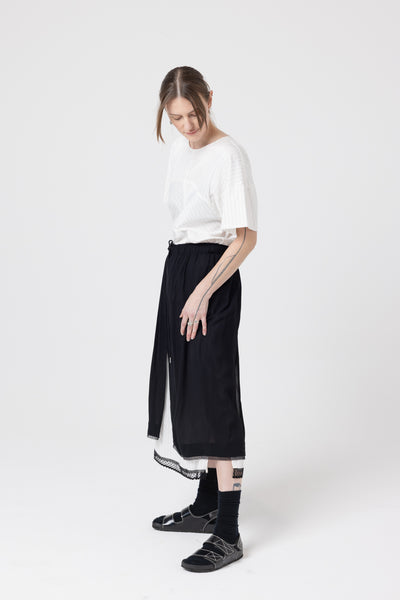 Split Skirt | Black/Ivory Pinstripe