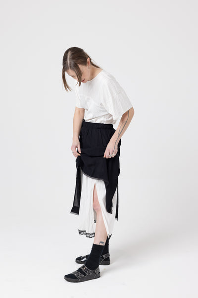 Split Skirt | Black/Ivory Pinstripe