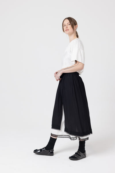 Split Skirt | Black/Ivory Pinstripe