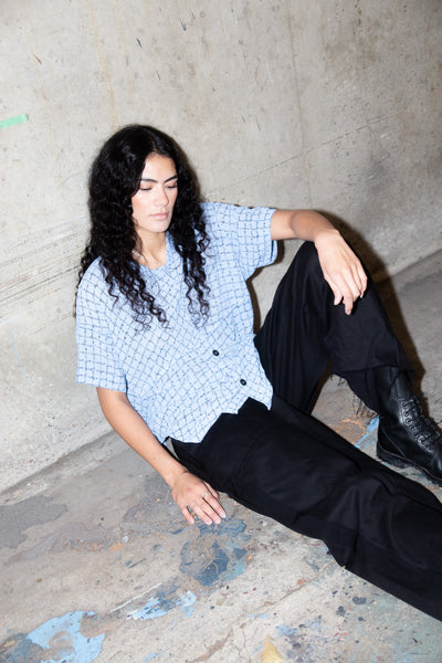 Fortune Tee | Cornflower Grid
