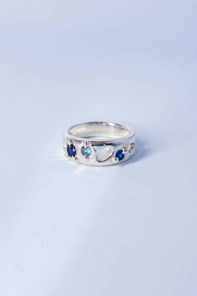 Cavity Ring | Silver/Sapphire/Iolite/Zircon