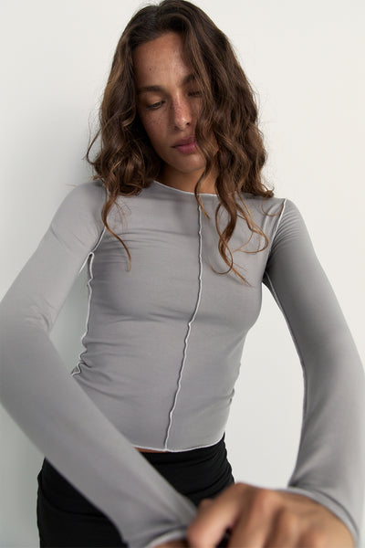 Inside Out Top | Pebble Grey/White