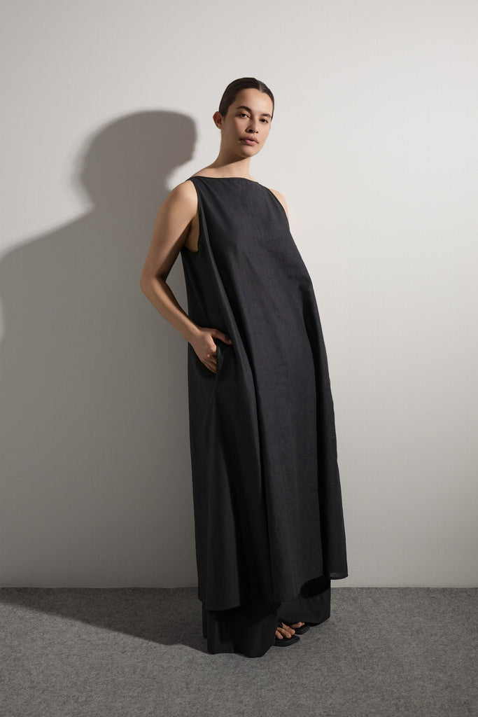 Shift Dress | Black Linen/Cotton