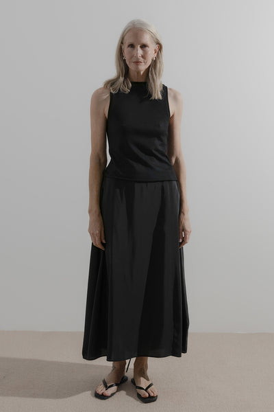 Draw Skirt | Black Silk Linen