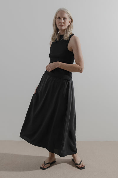 Draw Skirt | Black Linen - Company Store