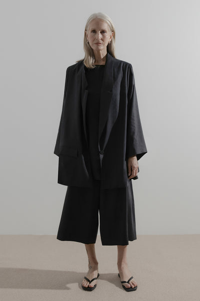 Soft Blazer | Black Silk Linen