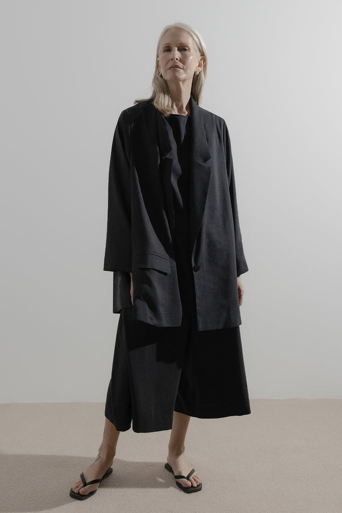 Soft Blazer | Black Silk Linen