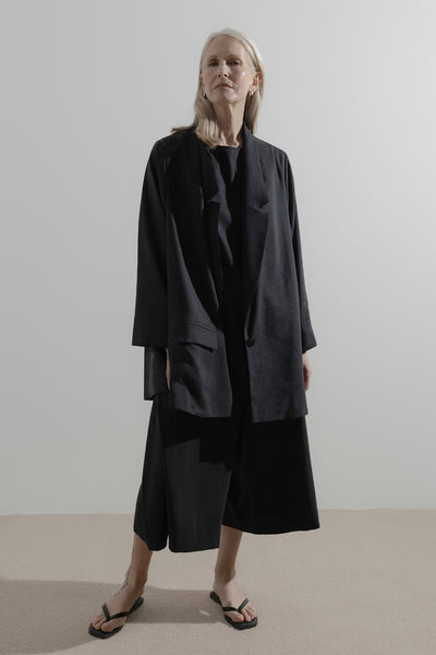 Soft Blazer | Black Silk Linen