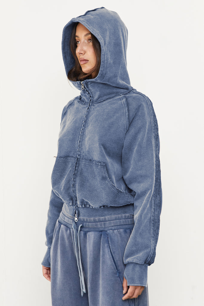 Zip Up Acid Wash Hoodie | Sky