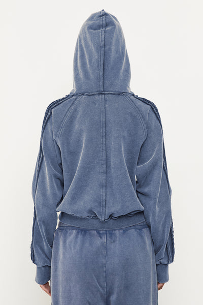 Zip Up Acid Wash Hoodie | Sky