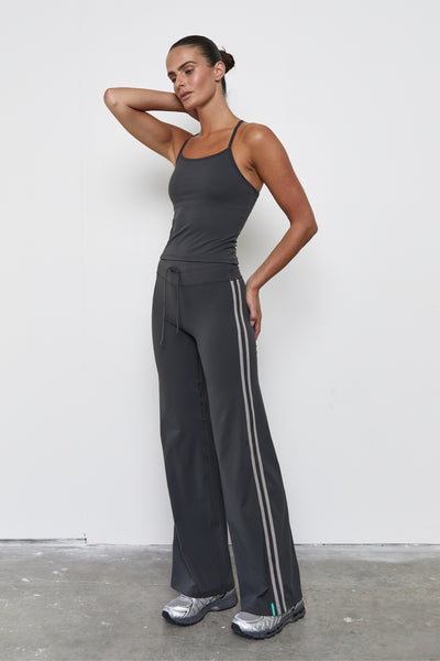 Straight Leg Tie Up Pant | Grey Stripe