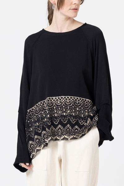 Minimal Sweater | Black Lace Print