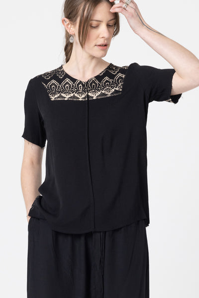 Motif Tee | Black Lace Print