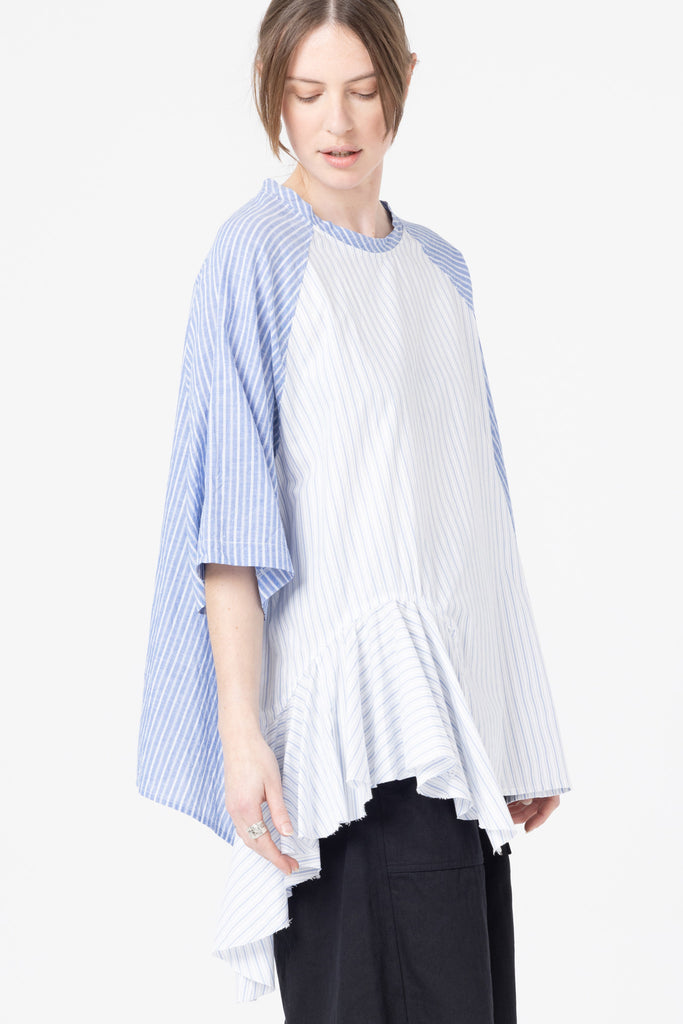 Optical Tee | Blue White Stripes