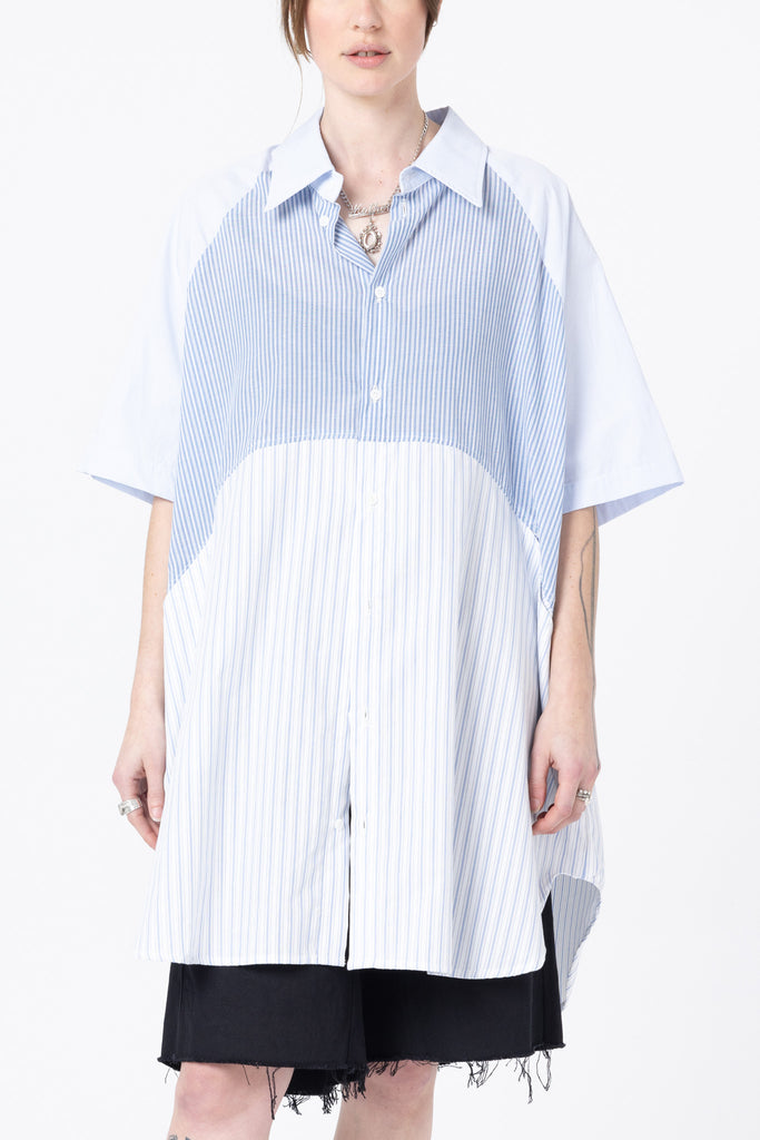 Curve Shirt Jacket | Blue White Stripes