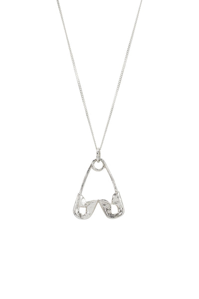 Safety Pin Heart Necklace | Silver