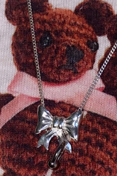 Pierced Baby Bow Necklace | Silver