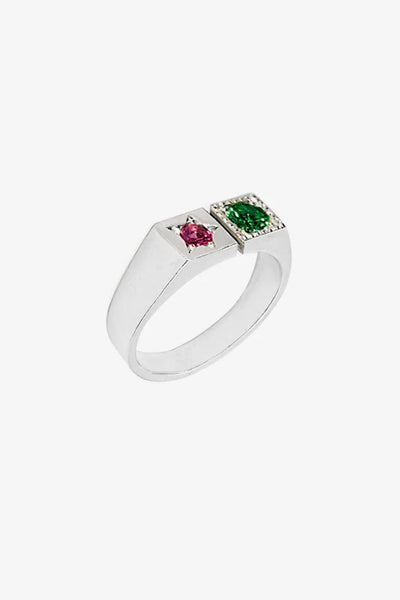 Severed Crown Ring| Silver | Emerald/Pink Tormaline