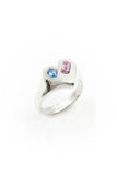 Double Stone Heart Signet Ring | Silver | Pink/Blue
